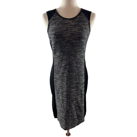 Eileen Fisher Boucle Tweed Sheath Dress Ponte Panels Size XS Black Career Chic - Picture 2 of 9